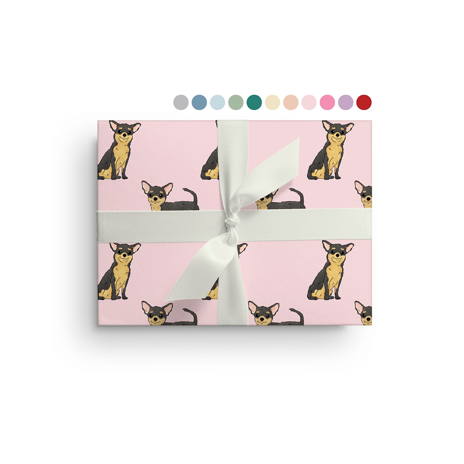 Present Paper Custom Color 5 Sheets of Chihuahua Wrapping Paper, Custom Color Dog Wrapping Paper ...
