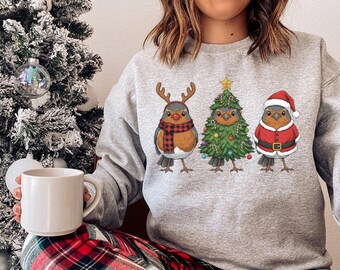 Sweat-shirt de Noël Robin Bird, chemise d'observation des oiseaux du père Noël, pull de Noël, sweat à capuche, t-shirt, t-shirt, cadeaux