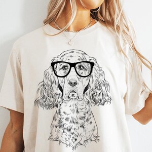 Funny and Cute Nerdy Dog Wearing Glasses shirt for English Setter lovers! This English Setter Dog art tshirt, tank top, kids tee, youth or sweatshirt is a perfect gift for English Setter Mom, English Setter Dog Dad and Dog Lover.