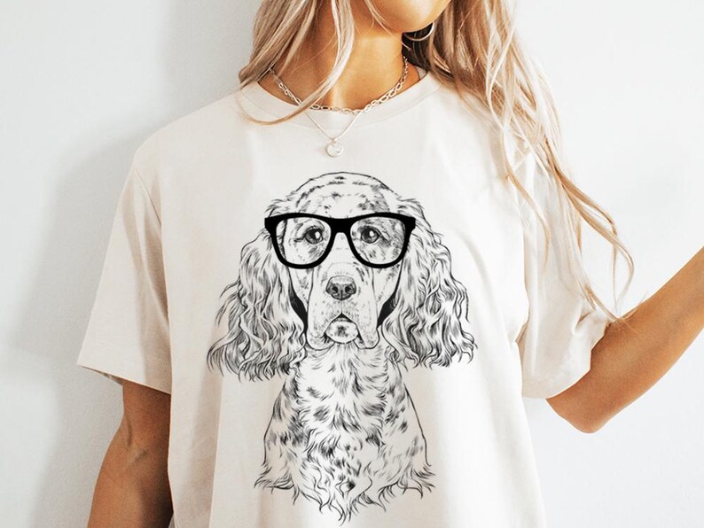 Funny and Cute Nerdy Dog Wearing Glasses shirt for English Setter lovers! This English Setter Dog art tshirt, tank top, kids tee, youth or sweatshirt is a perfect gift for English Setter Mom, English Setter Dog Dad and Dog Lover.