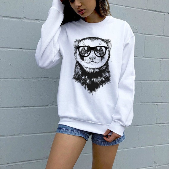 Ferret Sweatshirt Hipster Ferret Animal Hoodie Baseball Tee Etsy