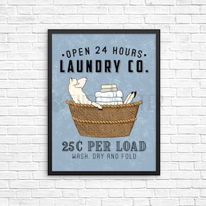 Llama Laundry Sign, Animal Laundry Room Decor, Wash Dry Fold Wall Art Print, Farmhouse Sign, Vintage Poster Laundry Co Wall Decor
