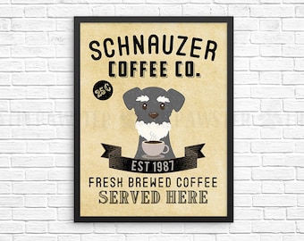 Coffee Wall Decor, Schnauzer Kitchen Art Print, Dog Coffee Wall Art, Coffee Shop Sign, Vintage Coffee Bar Decor, Dog Kitchen Poster