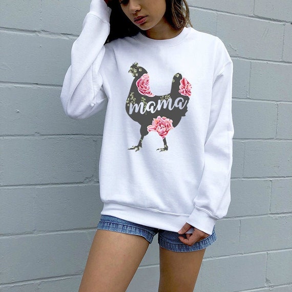 Floral Chicken Mama Sweatshirt, Chicken Hen Mom Hoodie, Farm Animal Unisex Crewneck Sweatshirts, Sweater, Chicken Mom Gifts