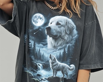 Camiseta de Gran Pirineo aullando a la luna, divertida camiseta de Halloween con colores que brindan comodidad al perro, regalos