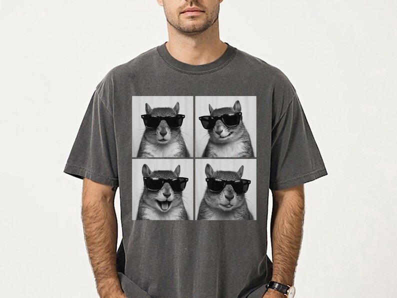 Funny and Cute Comfort Colors shirt for Squirrel and Photobooth animal lovers! This Squirrel wearing sunglasses in photo booth art tshirt or sweatshirt is a perfect gift for Squirrel and Woodland Animal Lover.