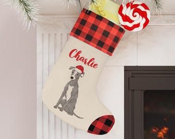 Italian Greyhound Stocking, Custom Greyhound Christmas Stocking, Personalized Holiday Dog Stockings, Iggy Dog Christmas Gift Christmas Decor