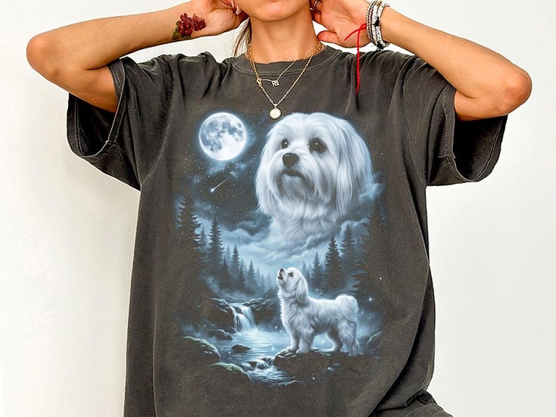 Maltese Howling to the Moon Shirt, Funny Dog Comfort Colors Halloween ...