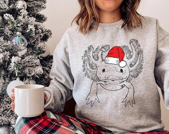 Sweat-shirt de Noël Axolotl, chemise de Noël Père Noël Axolotl, pull de Noël animal salamandre, cadeaux de Noël pour les amateurs d'axolotl