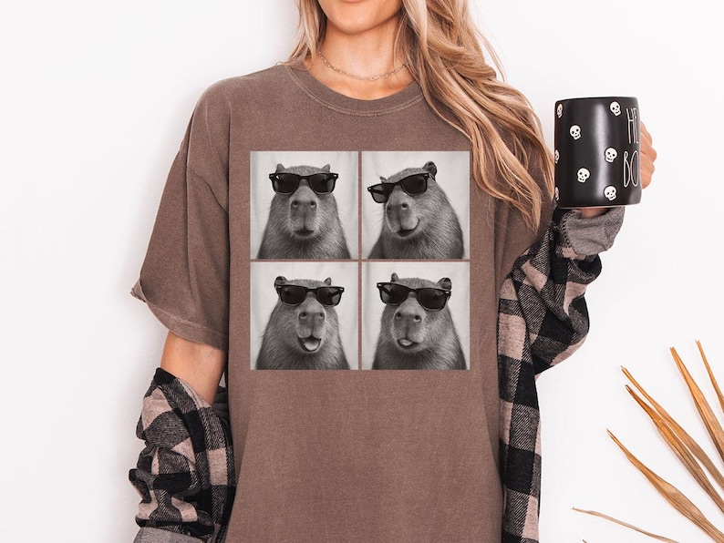Funny and Cute Comfort Colors shirt for Capybara and Photobooth animal lovers! This Capybara wearing sunglasses in photo booth art tshirt or sweatshirt is a perfect gift for Capybara and Animal Lover.