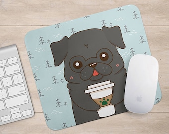 Carlin noir boisson café/vin tapis de souris, tapis de souris chien, cadeau pour amoureux des chiens tapis de souris, aztèque géométrique drôle accessoires pour ordinateur portable