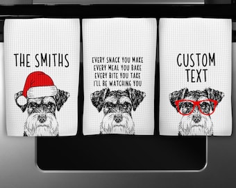 Schnauzer Kitchen Towel, Christmas Tea Towel, Funny Dog Hand Towels, Custom Waffle Weave Towel, Personalized Housewarming Gift