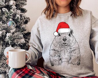 Groundhog Christmas Sweatshirt, Santa Groundhog Day Christmas Shirt, Animal Christmas Sweater, Woodchuck Lover Christmas Gifts