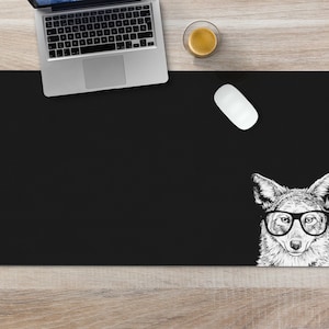 Coyote Desk Mat, Animal Mousepad, Large Black Desk Pad, Mouse Pad or Keyboard Wrist Rest, Wolf Lovers Gifts, Office Desk Decor Gift