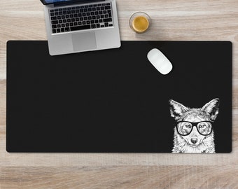 Coyote Desk Mat, Animal Mousepad, Large Black Desk Pad, Mouse Pad or Keyboard Wrist Rest, Wolf Lovers Gifts, Office Desk Decor Gift