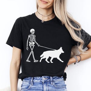 Custom Skeleton Walking a Dog tshirt with custom dog breed art. This personalized dog shirt is perfect for dog mom, dog dad, dog lovers on Halloween days. This is available for dog t-shirt, dog tank top, dog sweatshirt and dog hoodie.