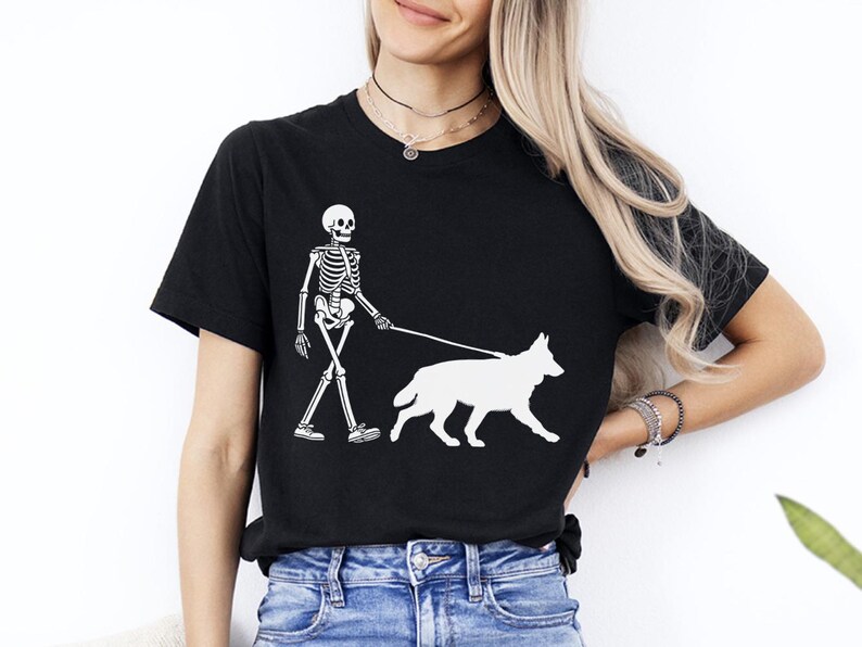 Custom Skeleton Walking a Dog tshirt with custom dog breed art. This personalized dog shirt is perfect for dog mom, dog dad, dog lovers on Halloween days. This is available for dog t-shirt, dog tank top, dog sweatshirt and dog hoodie.