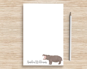 Hippo Notepad, Personalized Hippopotamus Notepad, Safari Animal Stationery, Coworker Veterinarian Graduation Teacher, Wildlife Lovers Gift