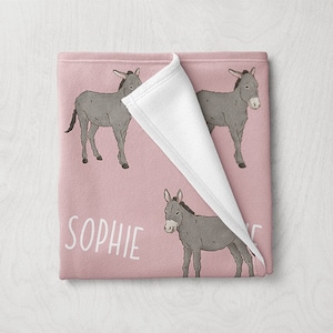 Donkey Blanket, Custom Name Farm Animal Blanket, Personalized Baby Blanket, Farm Themed Gifts, Nursery Decor, Farmer Baby Girl Boy Blanket