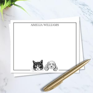 Custom Dog Note Cards, Personalized Cat Notecard Set, Custom Pet Portrait Stationery Set, Dog Thank You Flat Note Card Set with Envelope