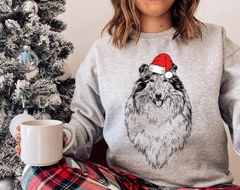 Sweat-shirt de Noël Rough Collie, chemise de Noël Père Noël Rough Collie, pull de Noël pour maman chien, cadeaux de Noël pour amateur de Rough Collie