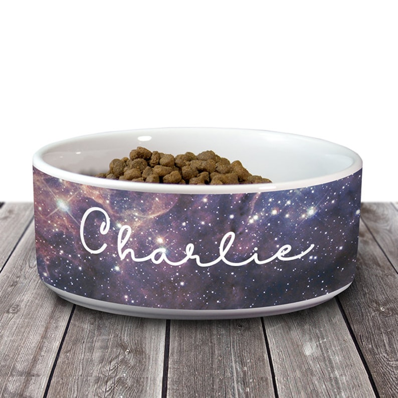 Astronomy Ceramic Dog Food Bowls Dog Water Bowl Cat Bowl Custom Name Rustic Pet Bowl Galaxy Space Dog Bowl Personalized Dog Bowl