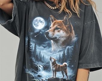 Shiba Inu Howling to the Moon Shirt, Funny Dog Comfort Colors Halloween Tshirt, Gifts
