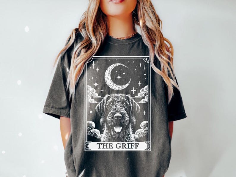 Funny and Cute Comfort Colors shirt for Wirehaired Pointing Griffon and Tarot Card lovers! This Tarot Card The Griff Dog art tshirt or sweatshirt is a perfect gift for Korthals Griffon Mom, Griff Dad and Dog Lover.