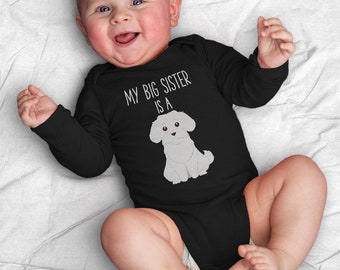 My Big Brother / Sister is a Maltese Baby Bodysuit, Dog Baby Boy Baby Girl Long Sleeve Baby Bodysuit, Baby Announcement, Baby Shower Gift