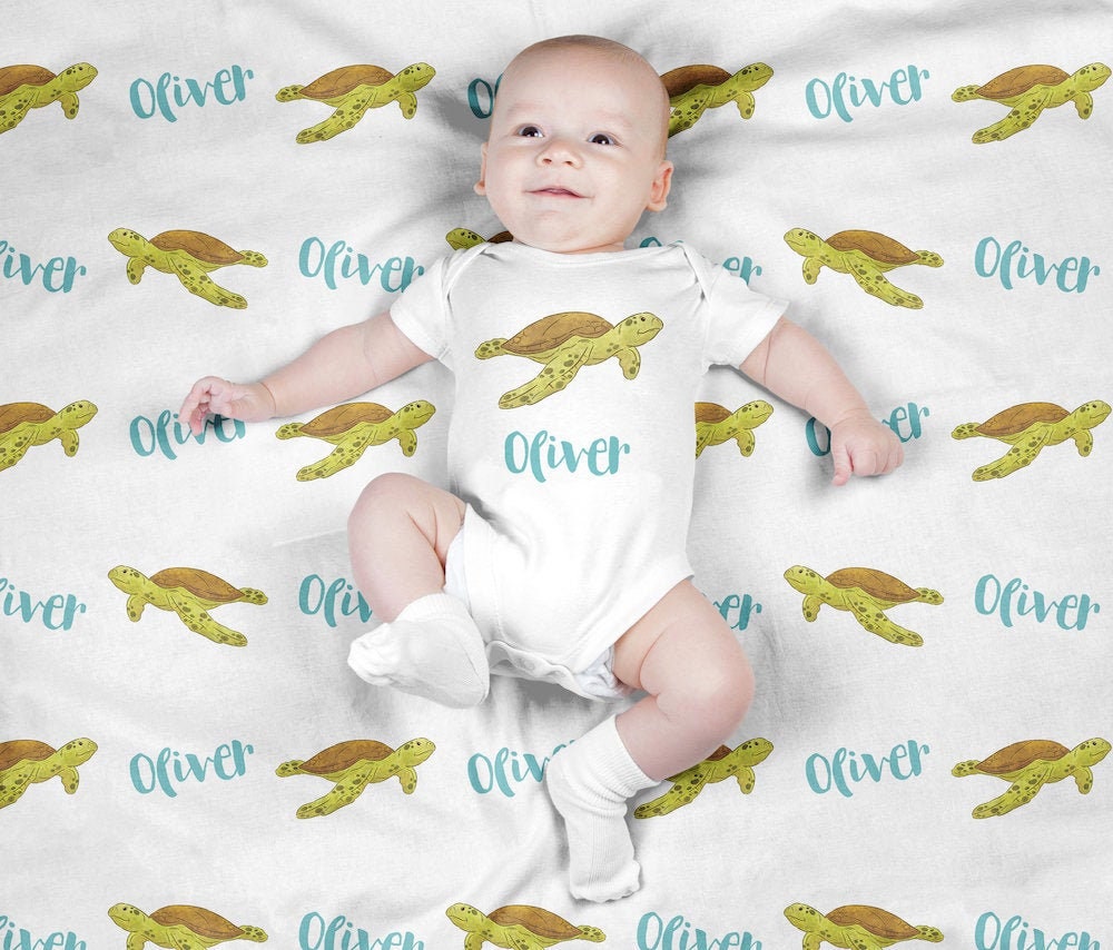 Personalized Baby Blanket Custom Turtle Swaddle Blanket Set | Etsy