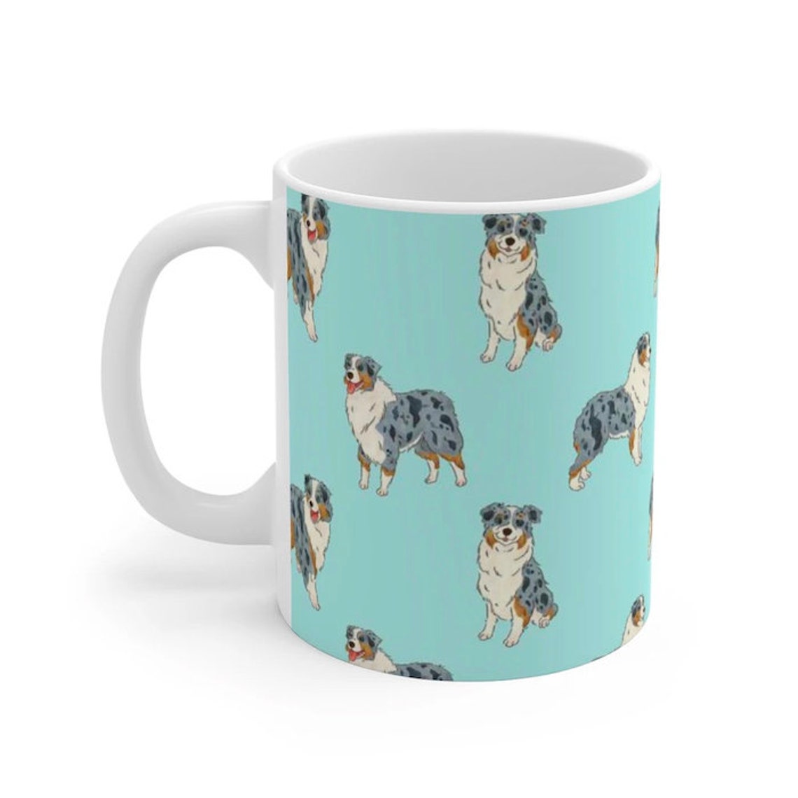 Funny Black Blue Merle Australian Shepherd Coffee Mug 11oz White Ceramic Cup Novelty Animal Portrait - Pet Owner Appreciation Thank You Gifts For Aussie Dog Lovers