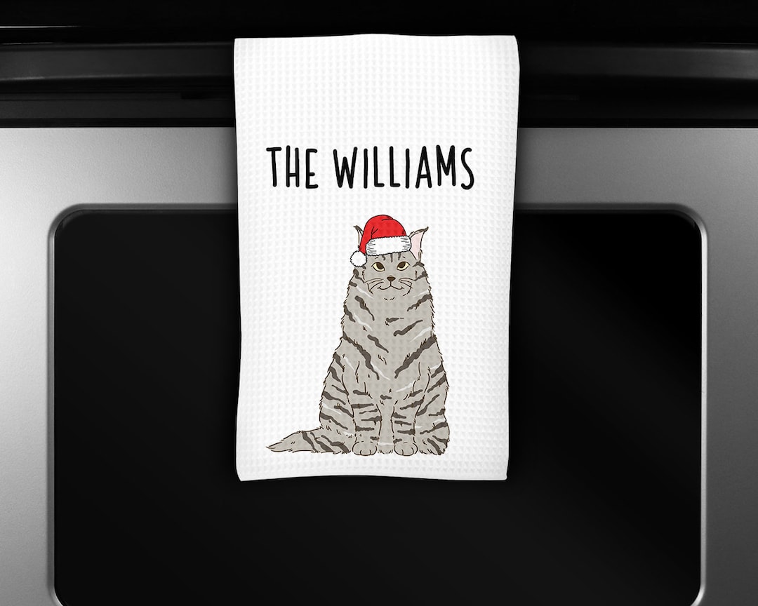 Maine Coon Cat Kitchen Towel, Christmas Cat Tea Towel, Personalized Hand Towels, Custom