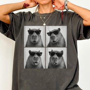 Funny and Cute Comfort Colors shirt for Capybara and Photobooth animal lovers! This Capybara wearing sunglasses in photo booth art tshirt or sweatshirt is a perfect gift for Capybara and Animal Lover.