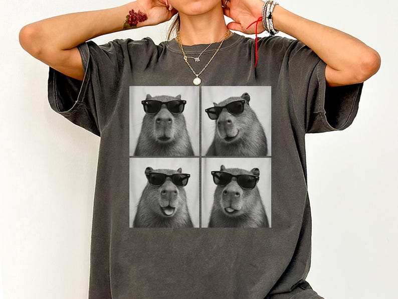 Funny and Cute Comfort Colors shirt for Capybara and Photobooth animal lovers! This Capybara wearing sunglasses in photo booth art tshirt or sweatshirt is a perfect gift for Capybara and Animal Lover.