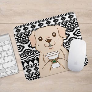 Yellow Labrador Retriever Drink Coffee / Wine Mousepad, Dog Mouse Pad, Dog Lover Gift Mousepads,Aztec Geometric Funny Laptop Accessories