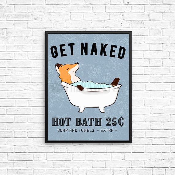 Get Naked Fox Bathroom Wall Decor Fox Bathroom Art Print Etsy