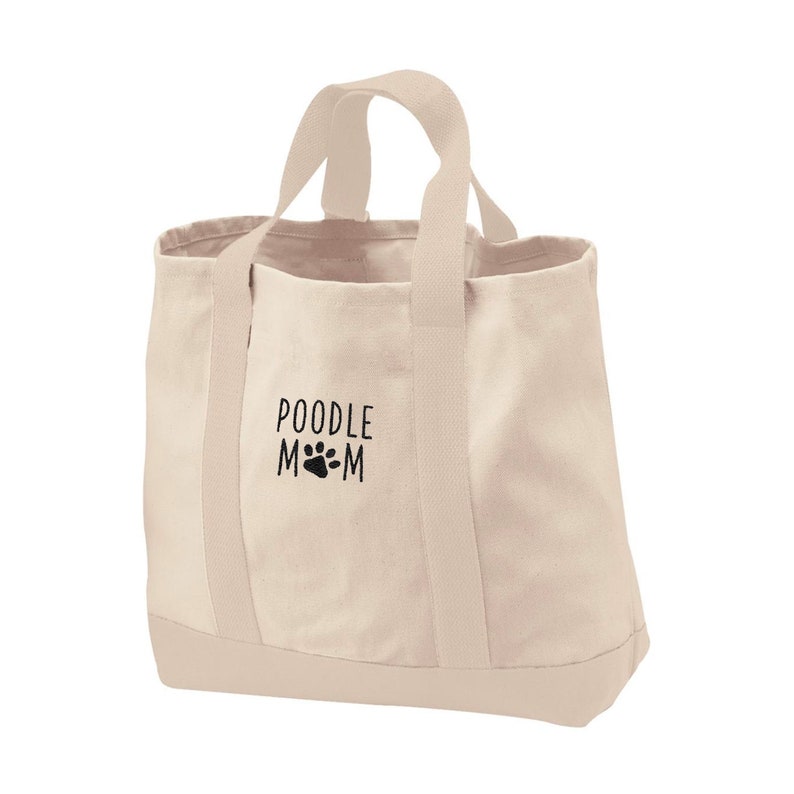 Dog Mom Large Tote Bag with Pocket Cotton Canvas Shopping Bag Poodle Mom Tote Bag Poodle Personalized Embroidered Tote Bag