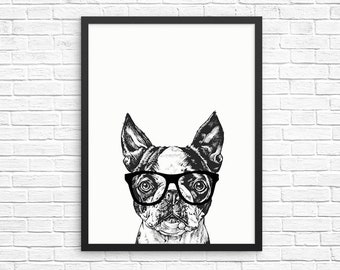 Boston Terrier Wall Art, Boston Terrier Print, Dog Decor, Dog Prints, Sign, Pet Dog Nursery Decor, Poster, Kids Room Decor for Boy Girl