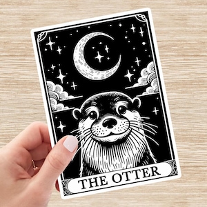 Otter Sticker, Sea Otter Decal, Animal Tarot Card Sticker, Otter Lover Gift, Vinyl Sticker, Laptop Sticker, Water Bottle Sticker