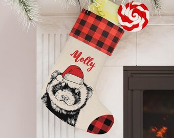 Custom Ferret Christmas Stocking, Personalized Family Animal Stockings, Ferret Christmas Gift, Decor, Baby Girl Boy Christmas Stocking