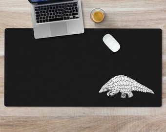 Pangolin Large Desk Mat, Wildlife Animal Mousepad, Black Desk Pad, Mouse Pad or Keyboard Wrist Rest, Pangolin Gifts, Office Desk Decor Gift