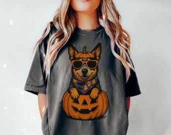 Blue Heeler Halloween Shirt, Retro Pumpkin Australian Cattle Dog Comfort Colors Tshirt, Funny Spooky Dog Halloween Sweatshirt Dog Lover Gift
