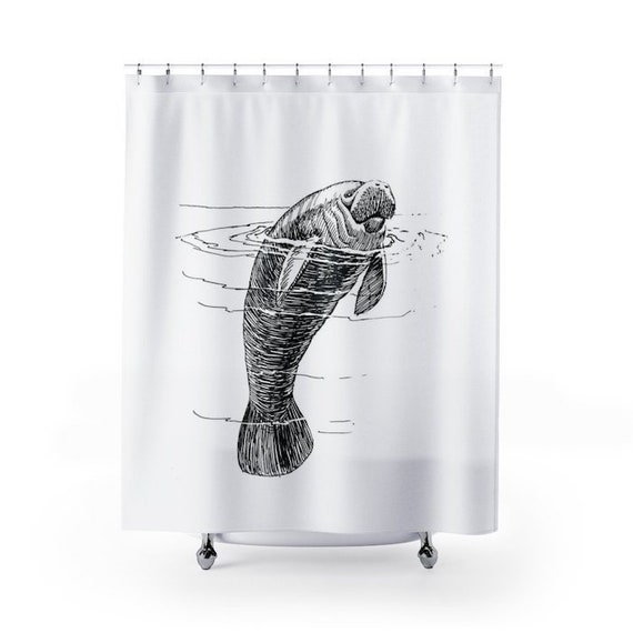 Manatee Shower Curtain Sea Animal Shower Bath Curtain Animal Etsy
