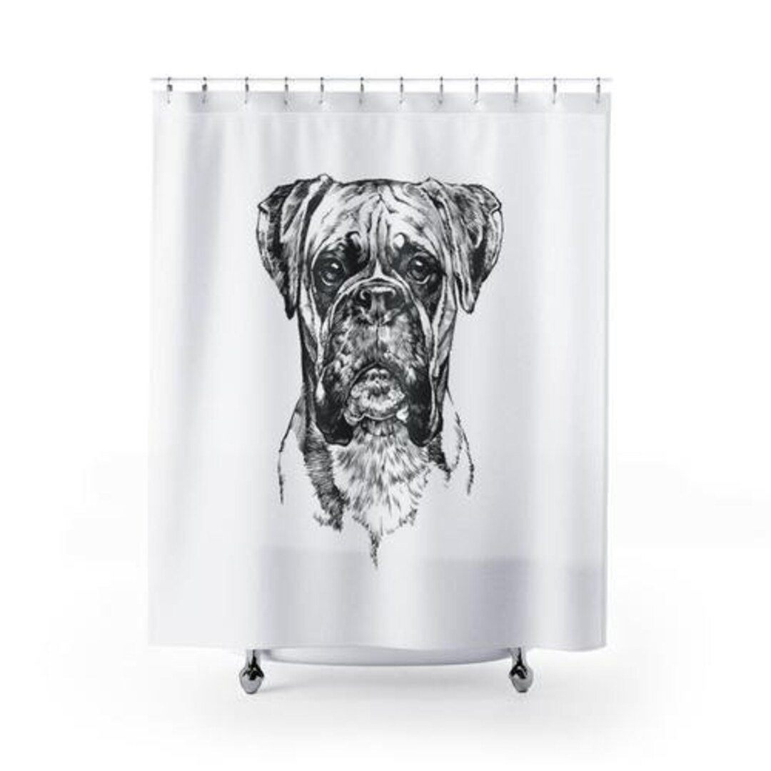 Boxer Shower Curtain Dog Shower Curtains Set Bath Curtain Etsy