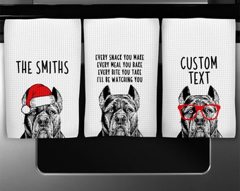 Cane Corso Kitchen Towel, Christmas Tea Towel, Funny Dog Hand Towels, Custom Waffle Weave Towel, Personalized Housewarming Gift