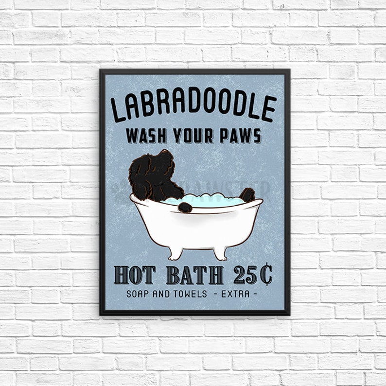 Labradoodle Dog Bathroom Wall Decor Wash Your Paws Bathroom Etsy