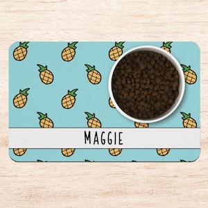 Blue Pineapple Dog Mat, Cute Personalized Dog Placemat, Custom Pet Food Mat, Pet Bowl Mat, Cat Feeding Mat, New Puppy Gift