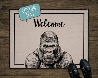 Estera de puerta de gorila, felpudo delantero personalizado animal, alfombrilla de bienvenida personalizada, alfombra de piso grande, regalo de agente inmobiliario para los clientes, regalo de cierre