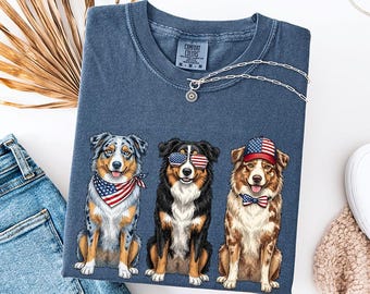 Australian Shepherd 4th of July Shirt, Funny Aussie Dog US American USA Flag Tshirt, Sweatshirt, Patriotic Gifts