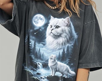 Persian Cat Howling to the Moon Shirt, Funny Cat Comfort Colors Halloween Tshirt, Gifts